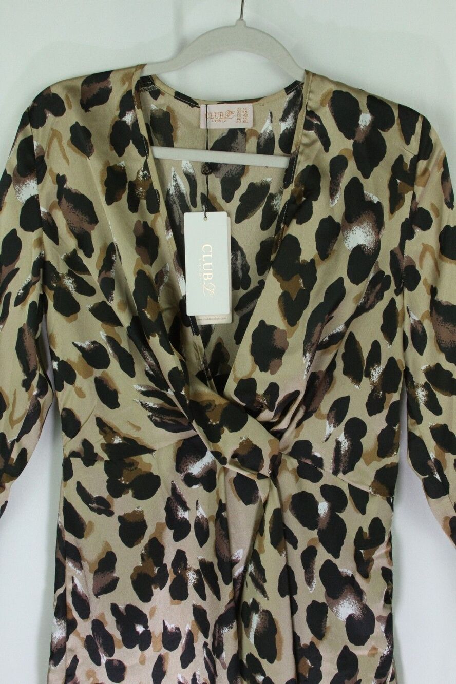 Club London Dress Leopard V-Neck Long Sleeve US 10 UK14 New - Picture 9 of 12